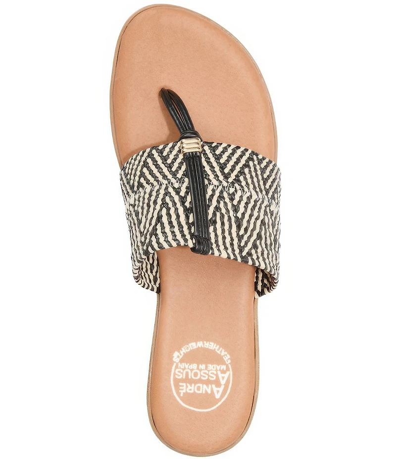 Andre Assous Nice Woven Stretch Raffia Thong Flat Sandals