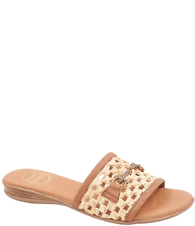 Andre Assous Niles Raffia Bit Buckle Slides