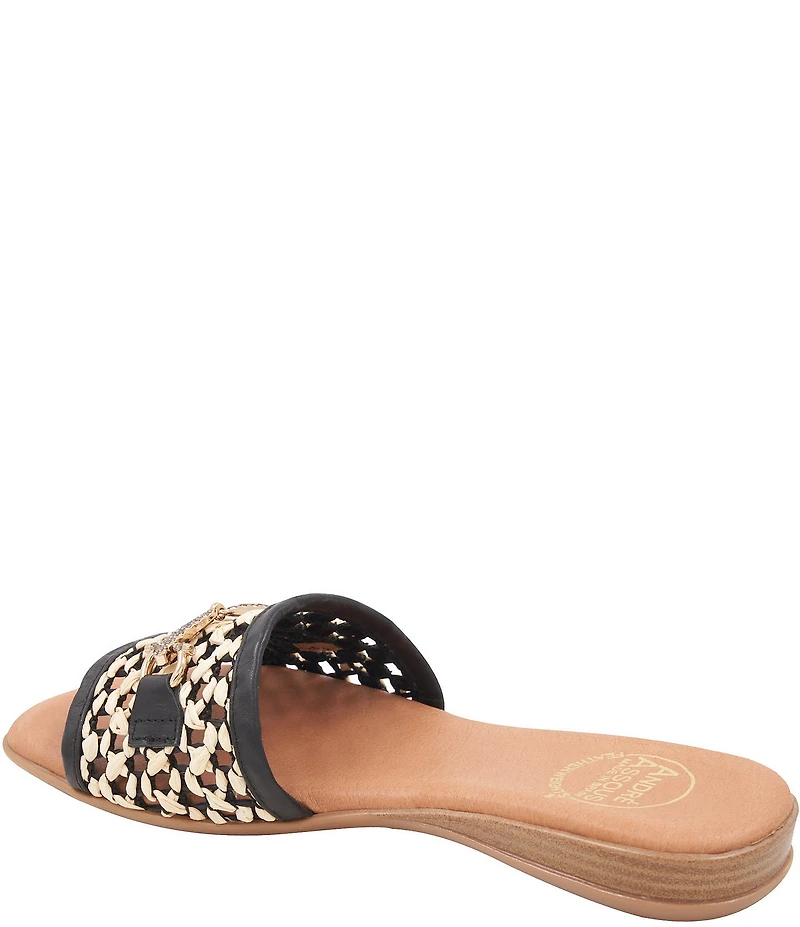 Andre Assous Niles Raffia Bit Buckle Slides