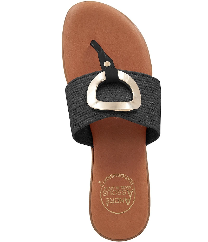 Andre Assous Nixi Stretch Raffia Ornamented Thong Sandals