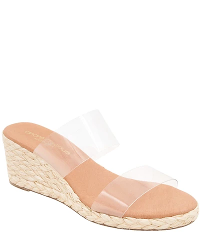 Andre Assous Nori Clear Vinyl Espadrille Wedge Slide Sandals