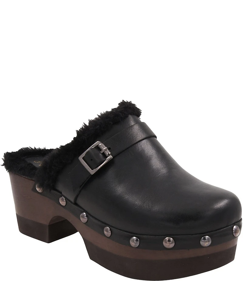 Andre Assous Orla Leather Faux Fur Lined Studded Clogs