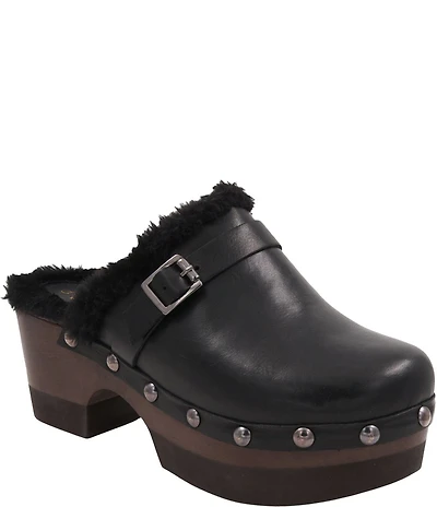 Andre Assous Orla Leather Faux Fur Lined Studded Clogs