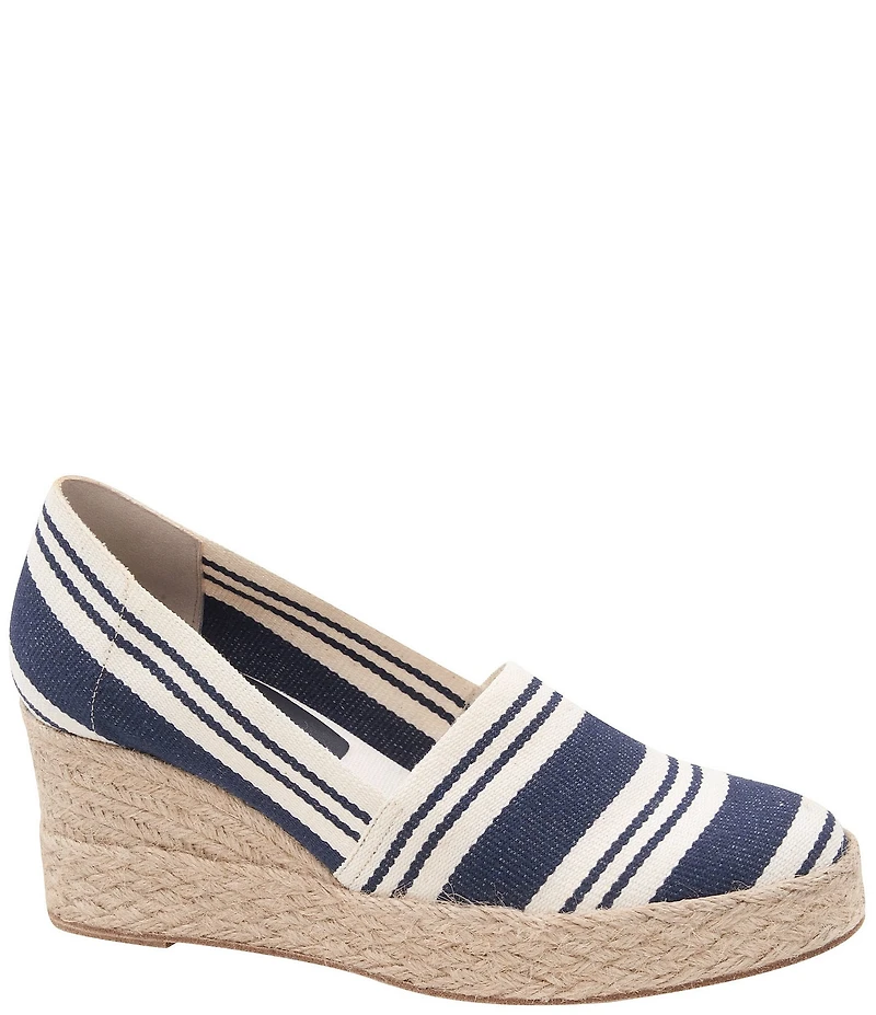 Andre Assous Patti Striped Canvas Platform Wedge Slip On Espadrilles