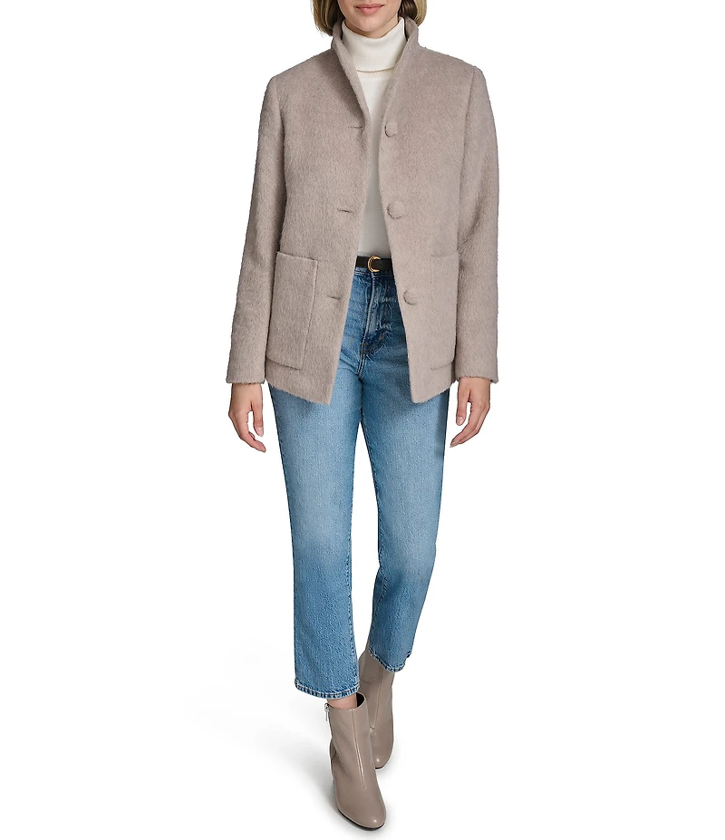 Andrew Marc Piper Wool Blend Stand Collar Patch Pocket Button Front Jacket