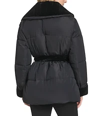 Andrew Marc Sport Emerson Water Resistnat Oversized Collar Mixed Media Belted Wrap Coat