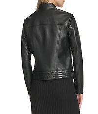 Andrew Marc Sport Frankie Moto Notch Collar Zip Front Leather Jacket