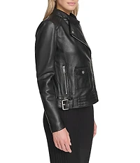 Andrew Marc Sport Frankie Moto Notch Collar Zip Front Leather Jacket