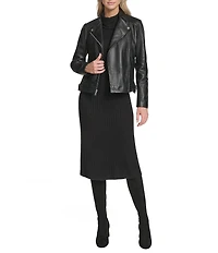 Andrew Marc Sport Frankie Moto Notch Collar Zip Front Leather Jacket