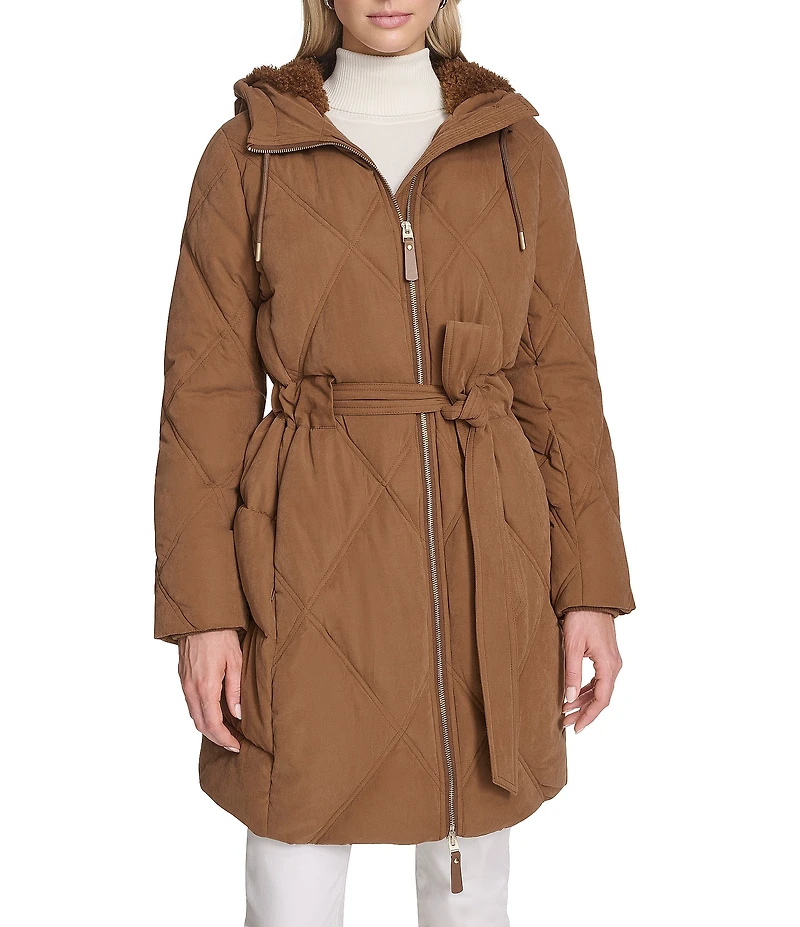 Andrew Marc Sport Hollis Water Resistant Sueded Hooded Belted Zip Front Parka Coat