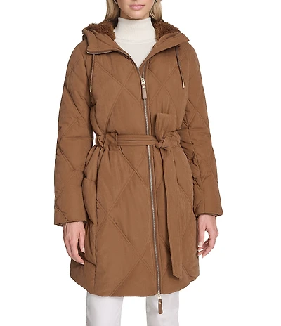 Andrew Marc Sport Hollis Water Resistant Sueded Hooded Belted Zip Front Parka Coat
