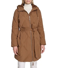 Andrew Marc Sport Hollis Water Resistant Sueded Hooded Belted Zip Front Parka Coat