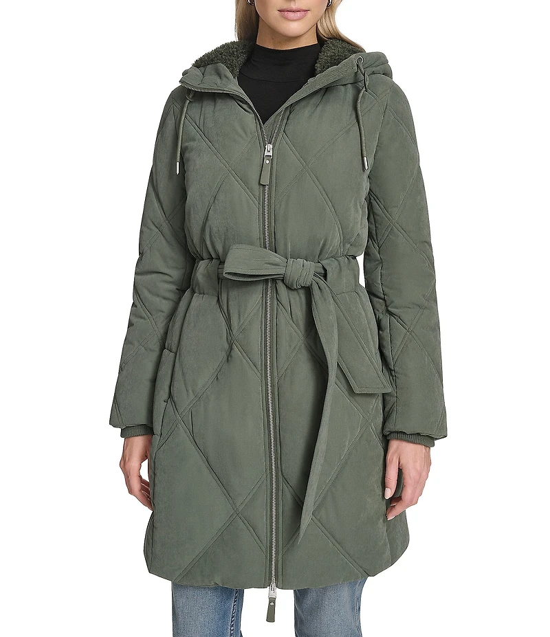 Andrew Marc Sport Hollis Water Resistant Sueded Hooded Belted Zip Front Parka Coat