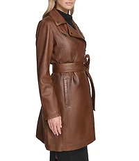 Andrew Marc Sport Jacqui Notch Collar Belted Leather Trench Coat
