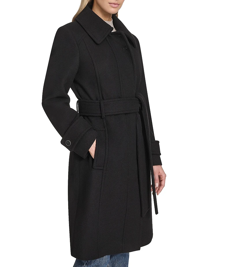 Andrew Marc Sport Lawley Wool Blend Point Collar Belted Zip Front Trench Coat