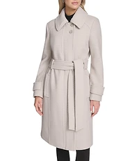 Andrew Marc Sport Lawley Wool Blend Point Collar Belted Zip Front Trench Coat