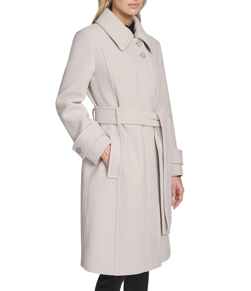 Andrew Marc Sport Lawley Wool Blend Point Collar Belted Zip Front Trench Coat