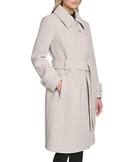 Andrew Marc Sport Lawley Wool Blend Point Collar Belted Zip Front Trench Coat