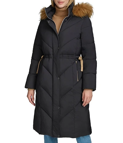 Andrew Marc Sport Lennox Water Resistant Hooded Faux Fur Trim Soft Matte Stand Collar Down Puffer Coat