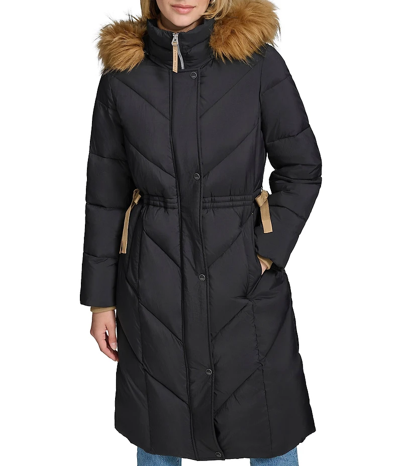 Andrew Marc Sport Lennox Water Resistant Hooded Faux Fur Trim Soft Matte Stand Collar Down Puffer Coat
