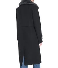 Andrew Marc Sport Olpae Military Inspired Removable Faux Fur Collar Wool Blend Trench Coat