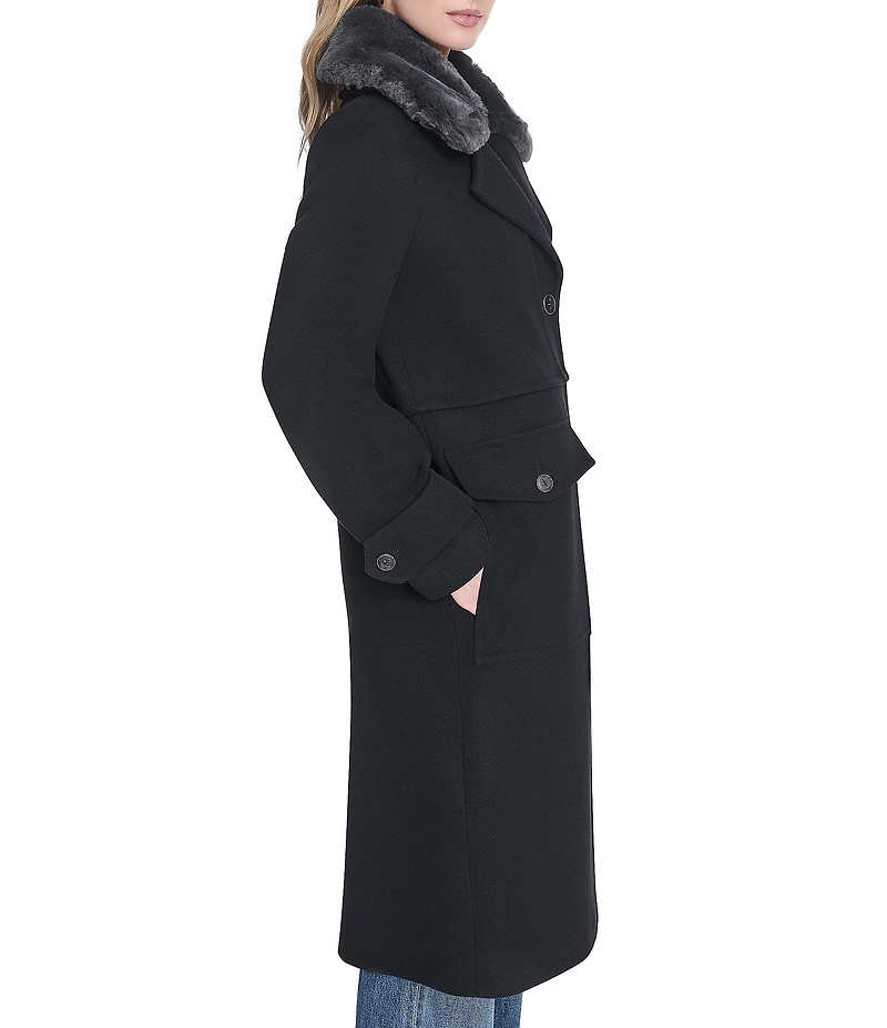 Andrew Marc Sport Olpae Military Inspired Removable Faux Fur Collar Wool Blend Trench Coat