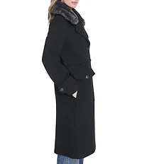 Andrew Marc Sport Olpae Military Inspired Removable Faux Fur Collar Wool Blend Trench Coat