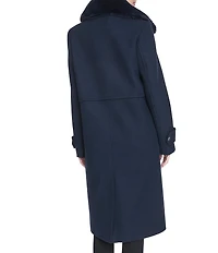 Andrew Marc Sport Olpae Military Inspired Removable Faux Fur Collar Wool Blend Trench Coat