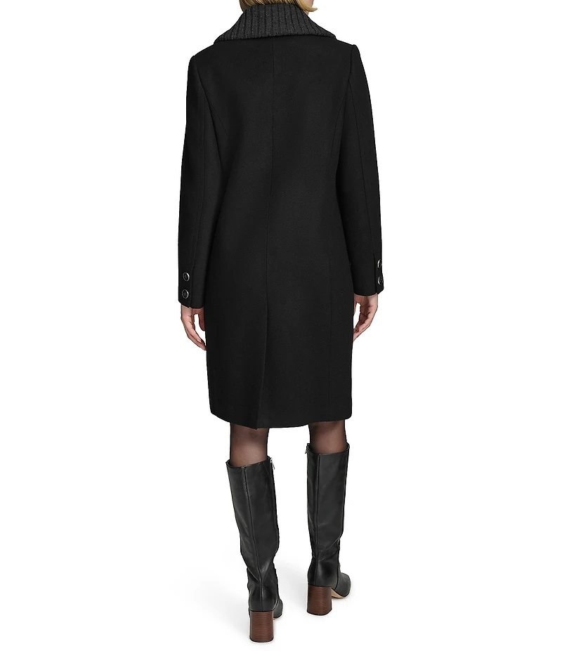 Andrew Marc Sport Sloane Texture Wool Blend Chunky Heather Rib Collar Button Front Coat