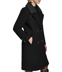Andrew Marc Sport Sloane Texture Wool Blend Chunky Heather Rib Collar Button Front Coat