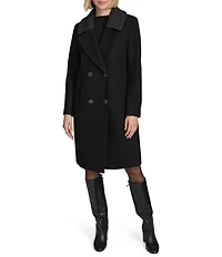 Andrew Marc Sport Sloane Texture Wool Blend Chunky Heather Rib Collar Button Front Coat