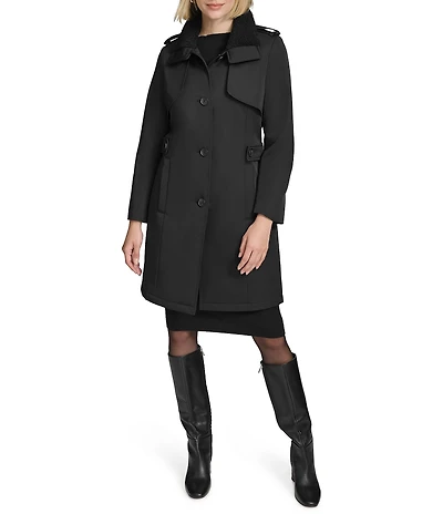 Andrew Marc Sport Teagan Faux Shearling Funnel Collar Water Resistant Trench Coat