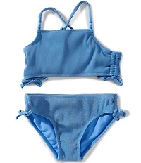 Angel Beach Big Girls Sparkle Rib Cinched Side Tie Bikini Top & Bikini Tow-Piece Swimsuit