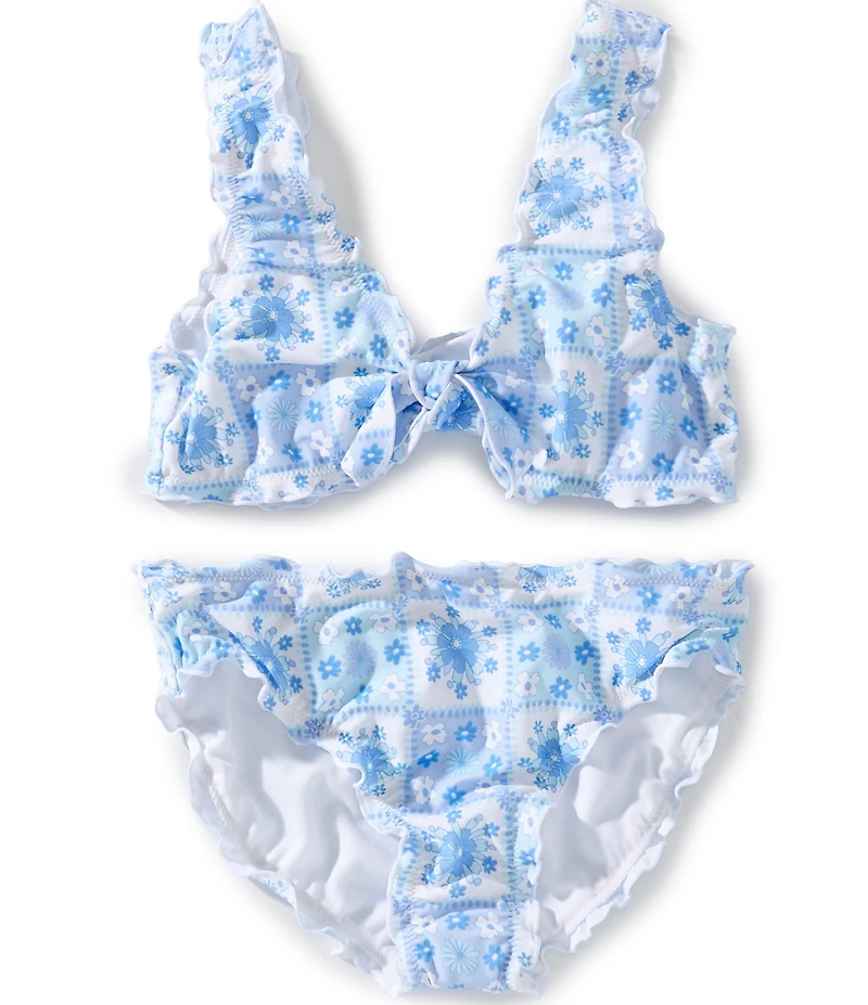 Angel Beach Big Girls Allover Design Pattern Tie Front Bikini Top & Matching Hipster Two-Piece Swimwear