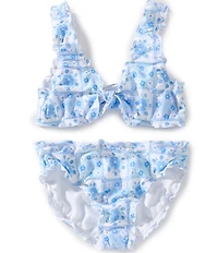 Angel Beach Big Girls Allover Design Pattern Tie Front Bikini Top & Matching Hipster Two-Piece Swimwear