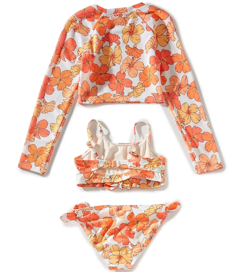 Angel Beach Big Girls Allover Flower Bikini Top & Hipster With Rash Guard 3 Piece Set