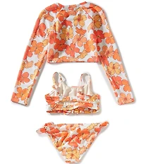 Angel Beach Big Girls Allover Flower Bikini Top & Hipster With Rash Guard 3 Piece Set