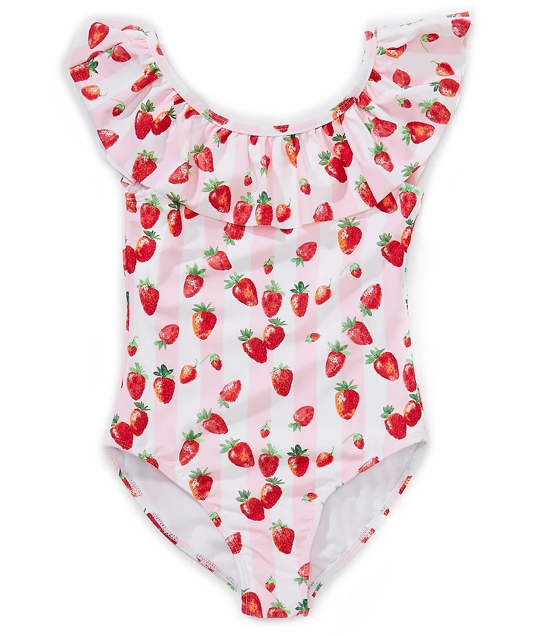 Angel Beach Big Girls Ruffle Strap Strawberry Stripe One Piece Set