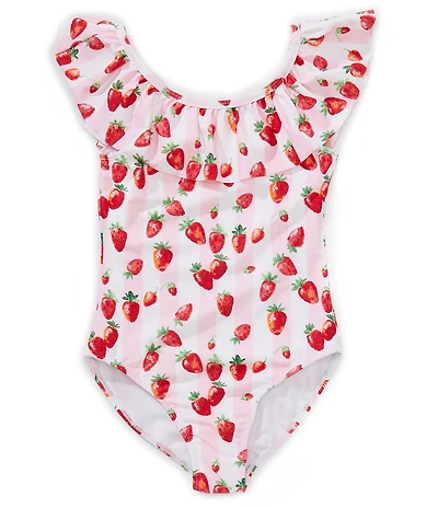 Angel Beach Big Girls Ruffle Strap Strawberry Stripe One Piece Set