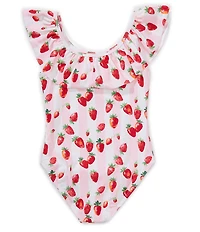 Angel Beach Big Girls Ruffle Strap Strawberry Stripe One Piece Set