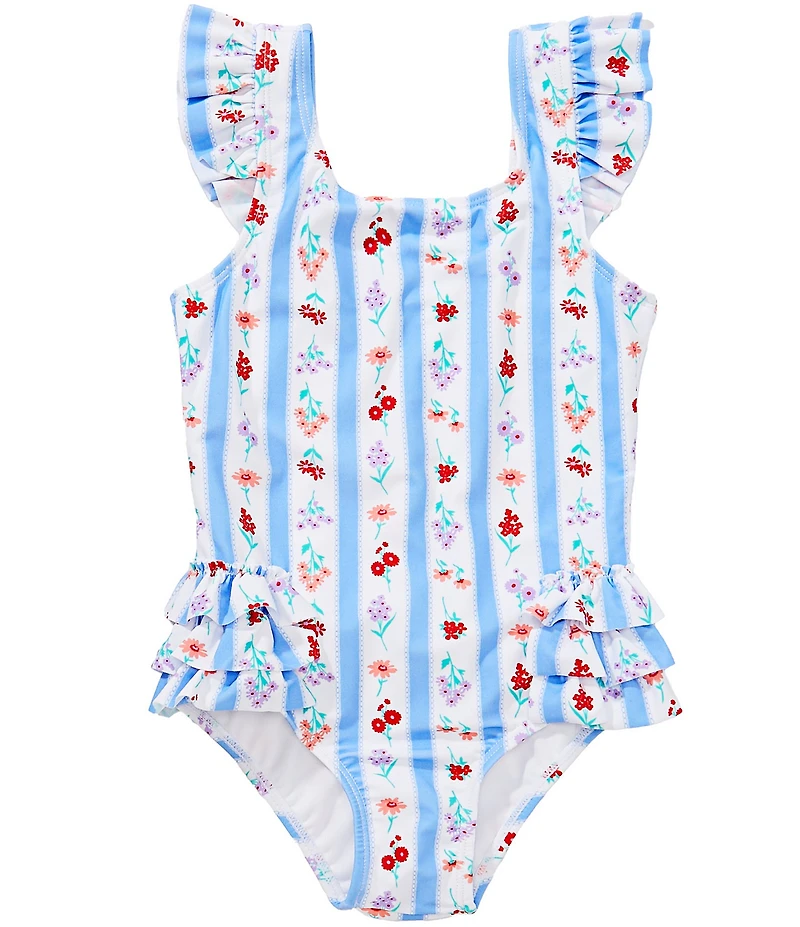 Angel Beach Little Girls Floral Stripes One Piece Swimsuit