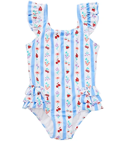 Angel Beach Little Girls Floral Stripes One Piece Swimsuit
