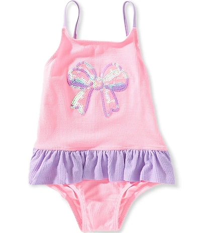 Angel Beach Little Girls Graphic Bow Popcorn Print One-Piece Set