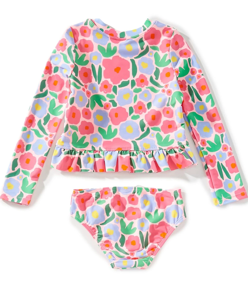 Angel Beach Little Girls Long Sleeve Flower Print Rash Guard & Matching Bottom 2-Piece Set
