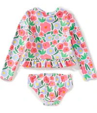 Angel Beach Little Girls Long Sleeve Flower Print Rash Guard & Matching Bottom 2-Piece Set
