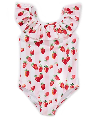 Angel Beach Little Girls Ruffle Strap Strawberry Stripe One Piece Set
