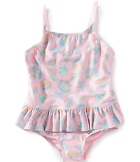 Angel Beach Little Girls Shell Print Ruffle Waist One-Piece Set
