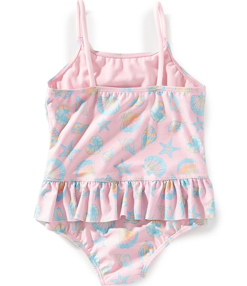Angel Beach Little Girls Shell Print Ruffle Waist One-Piece Set