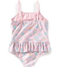 Angel Beach Little Girls Shell Print Ruffle Waist One-Piece Set