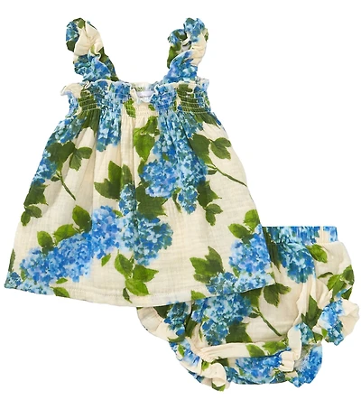 Angel Dear Baby Girls Watercolor Hydrangeas Ruffle Top & Bloomers Set